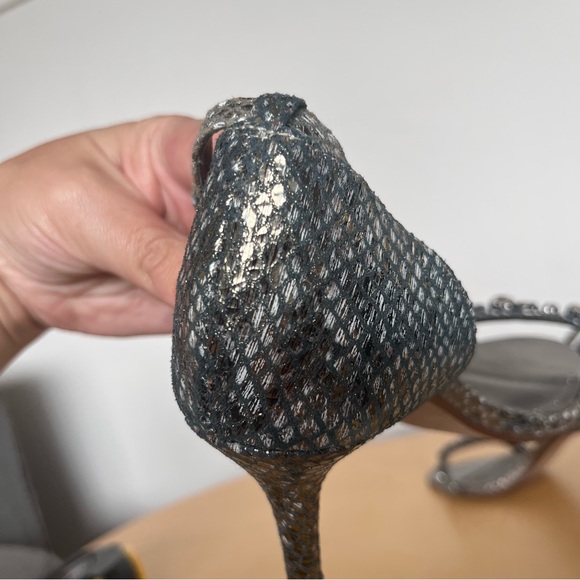 Glint Mari Sandal Snakeskin Pewter Open Toe Stiletto Size 4.5 - Picture 6 of 15